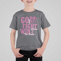Breast Cancer Awareness T Shirt For Kid Go Pink Fight Cancer Win The Battle Pink Ribbon Butterfly - Wonder Print Shop