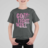 Breast Cancer Awareness T Shirt For Kid Go Pink Fight Cancer Win The Battle Pink Ribbon Butterfly - Wonder Print Shop