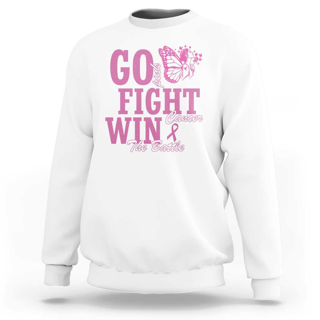 Breast Cancer Awareness Sweatshirt Go Pink Fight Cancer Win The Battle Pink Ribbon Butterfly - Wonder Print Shop