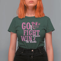 Breast Cancer Awareness T Shirt For Women Go Pink Fight Cancer Win The Battle Pink Ribbon Butterfly - Wonder Print Shop