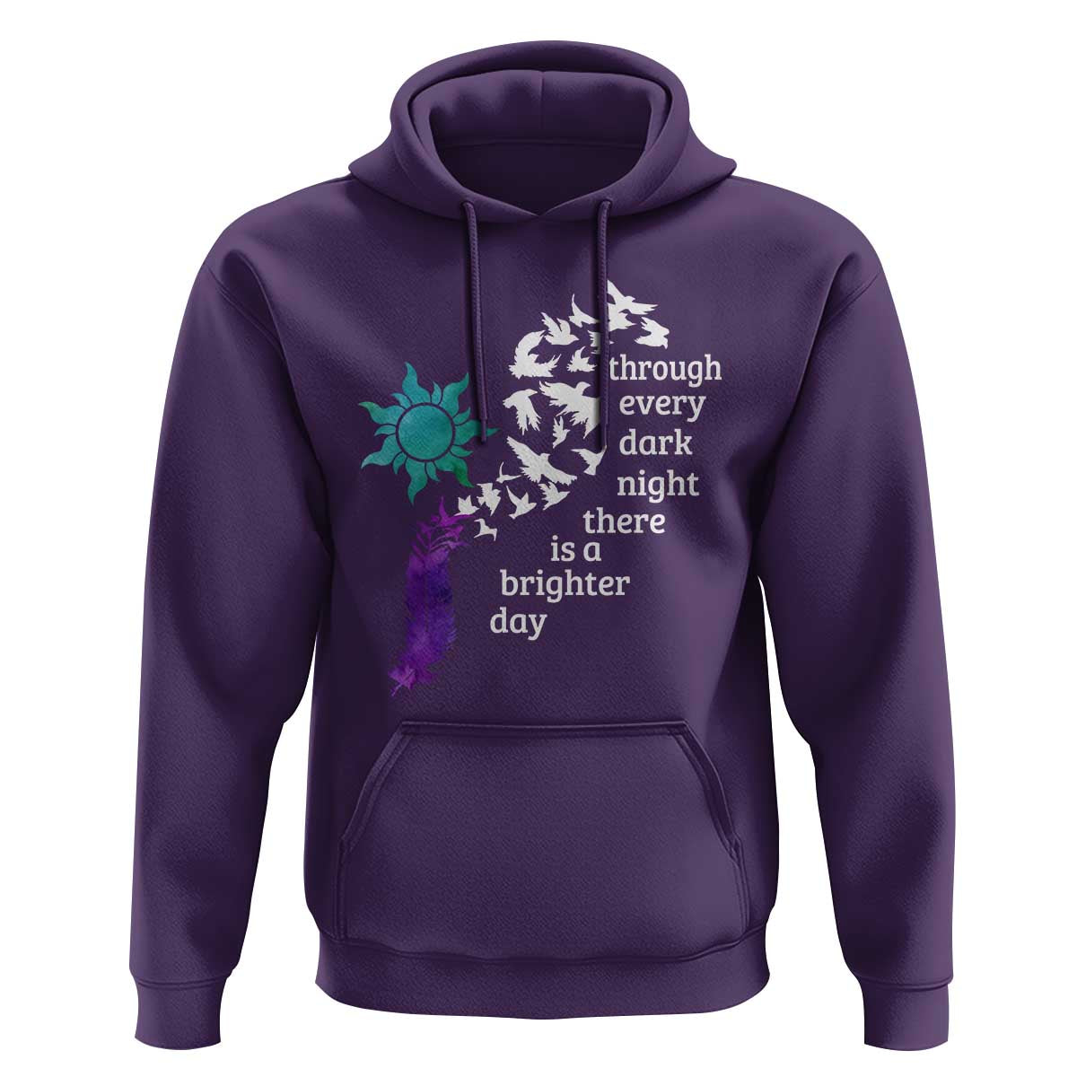 Suicide Prevention Awareness Hoodie Through Every Dark Night There Is A Brighter Day Semicolon Sun Feathers - Wonder Print Shop