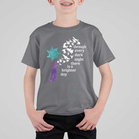Suicide Prevention Awareness T Shirt For Kid Through Every Dark Night There Is A Brighter Day Semicolon Sun Feathers - Wonder Print Shop