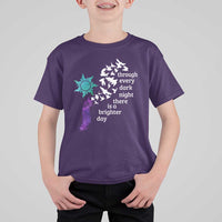 Suicide Prevention Awareness T Shirt For Kid Through Every Dark Night There Is A Brighter Day Semicolon Sun Feathers - Wonder Print Shop