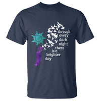 Suicide Prevention Awareness T Shirt Through Every Dark Night There Is A Brighter Day Semicolon Sun Feathers - Wonder Print Shop