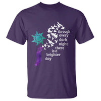 Suicide Prevention Awareness T Shirt Through Every Dark Night There Is A Brighter Day Semicolon Sun Feathers - Wonder Print Shop