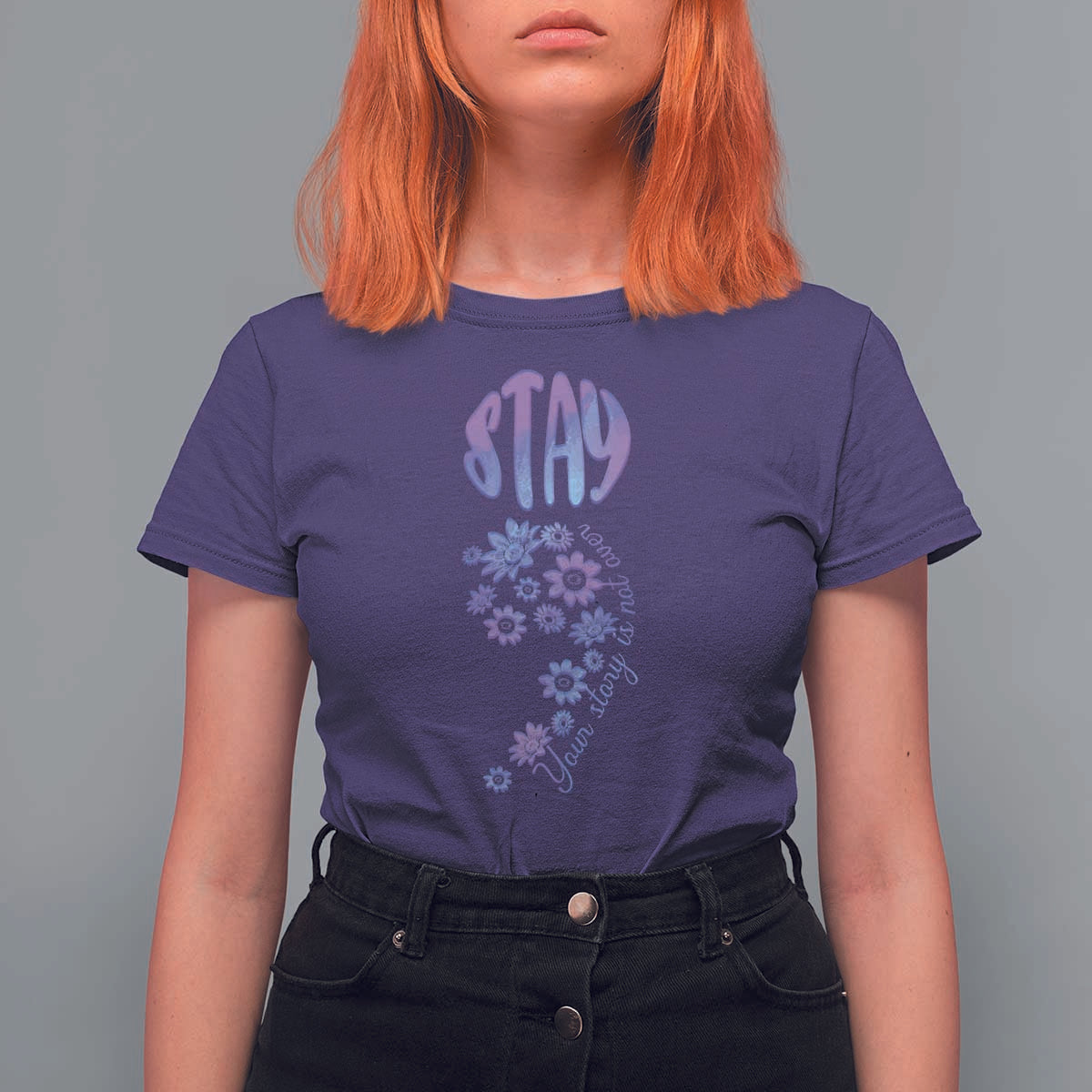 Suicide Prevention Awareness T Shirt For Women Stay Your Story Is Not Over Semicolon Flower - Wonder Print Shop