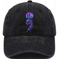 Suicide Prevention Awareness Washed Cotton Baseball Cap Stay Your Story Is Not Over Semicolon Flower