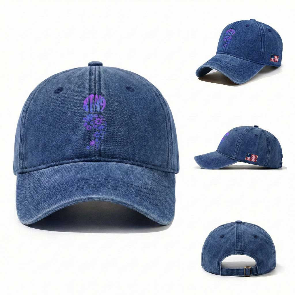 Suicide Prevention Awareness Washed Cotton Baseball Cap Stay Your Story Is Not Over Semicolon Flower