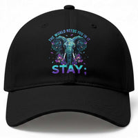 Suicide Prevention Awareness Baseball Cap Stay The World Needs You In It Semicolon Elephant Flower