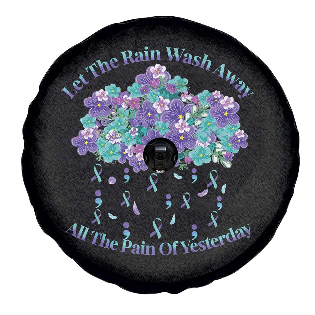 Suicide Prevention Awareness Spare Tire Cover Let The Rain Wash Away All The Pain Of Yesterday Flower Cloud Semicolon