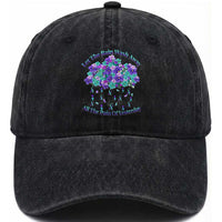 Suicide Prevention Awareness Washed Cotton Baseball Cap Let The Rain Wash Away All The Pain Of Yesterday Flower Cloud Semicolon
