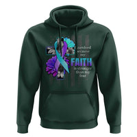 Suicide Prevention Awareness Hoodie I Survived Because My Faith Is Stronger Than My Fear Ribbon Flower USA Flag - Wonder Print Shop