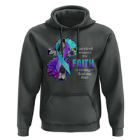 Suicide Prevention Awareness Hoodie I Survived Because My Faith Is Stronger Than My Fear Ribbon Flower USA Flag - Wonder Print Shop