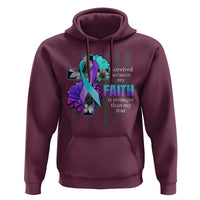 Suicide Prevention Awareness Hoodie I Survived Because My Faith Is Stronger Than My Fear Ribbon Flower USA Flag - Wonder Print Shop