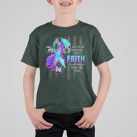 Suicide Prevention Awareness T Shirt For Kid I Survived Because My Faith Is Stronger Than My Fear Ribbon Flower USA Flag - Wonder Print Shop