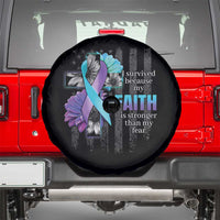 Suicide Prevention Awareness Spare Tire Cover I Survived Because My Faith Is Stronger Than My Fear Ribbon Flower USA Flag