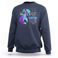 Suicide Prevention Awareness Sweatshirt I Survived Because My Faith Is Stronger Than My Fear Ribbon Flower USA Flag - Wonder Print Shop