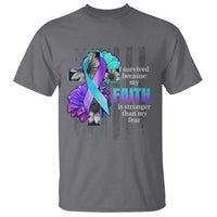 Suicide Prevention Awareness T Shirt I Survived Because My Faith Is Stronger Than My Fear Ribbon Flower USA Flag - Wonder Print Shop