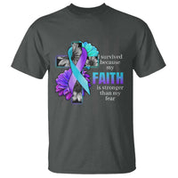 Suicide Prevention Awareness T Shirt I Survived Because My Faith Is Stronger Than My Fear Ribbon Flower USA Flag - Wonder Print Shop