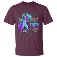 Suicide Prevention Awareness T Shirt I Survived Because My Faith Is Stronger Than My Fear Ribbon Flower USA Flag - Wonder Print Shop