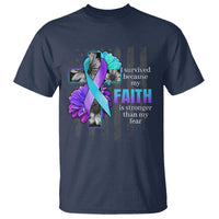 Suicide Prevention Awareness T Shirt I Survived Because My Faith Is Stronger Than My Fear Ribbon Flower USA Flag - Wonder Print Shop
