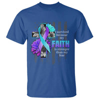 Suicide Prevention Awareness T Shirt I Survived Because My Faith Is Stronger Than My Fear Ribbon Flower USA Flag - Wonder Print Shop