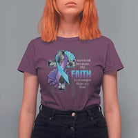 Suicide Prevention Awareness T Shirt For Women I Survived Because My Faith Is Stronger Than My Fear Ribbon Flower USA Flag - Wonder Print Shop
