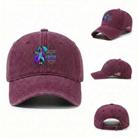 Suicide Prevention Awareness Washed Cotton Baseball Cap I Survived Because My Faith Is Stronger Than My Fear Ribbon Flower USA Flag