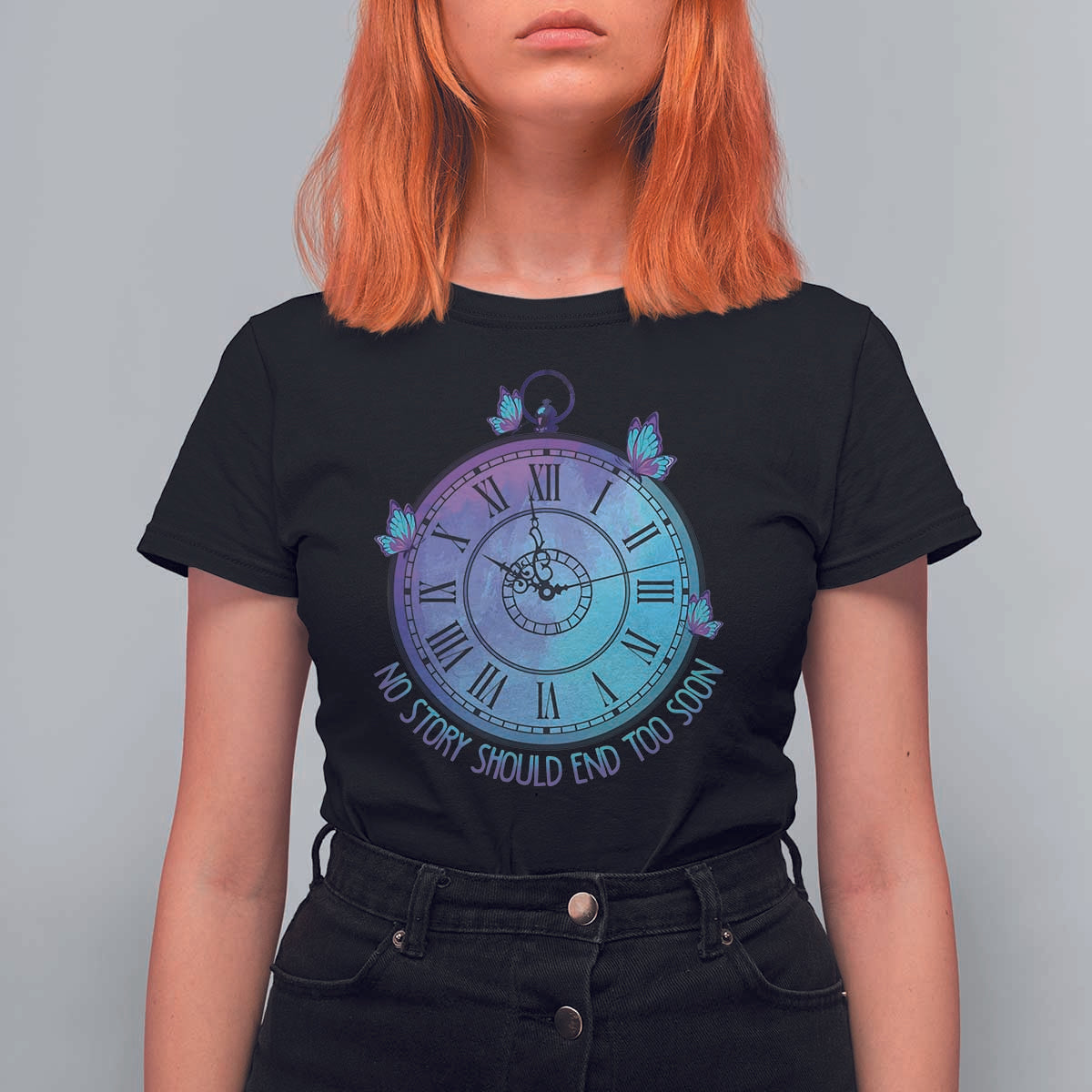 Suicide Prevention Awareness T Shirt For Women No Story Should End Too Soon Butterfly Clock - Wonder Print Shop