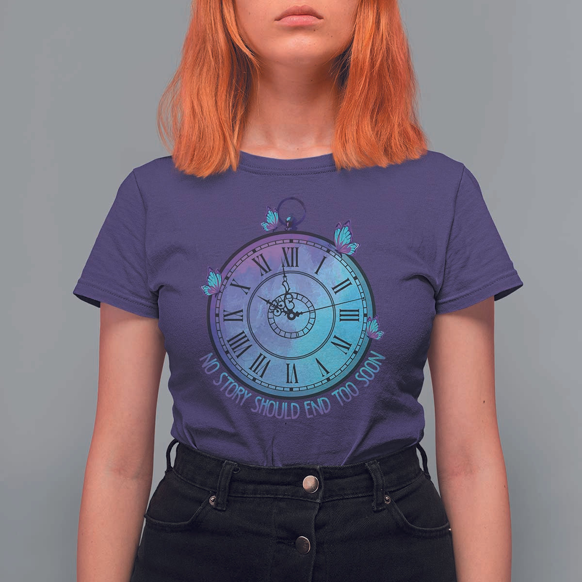Suicide Prevention Awareness T Shirt For Women No Story Should End Too Soon Butterfly Clock - Wonder Print Shop