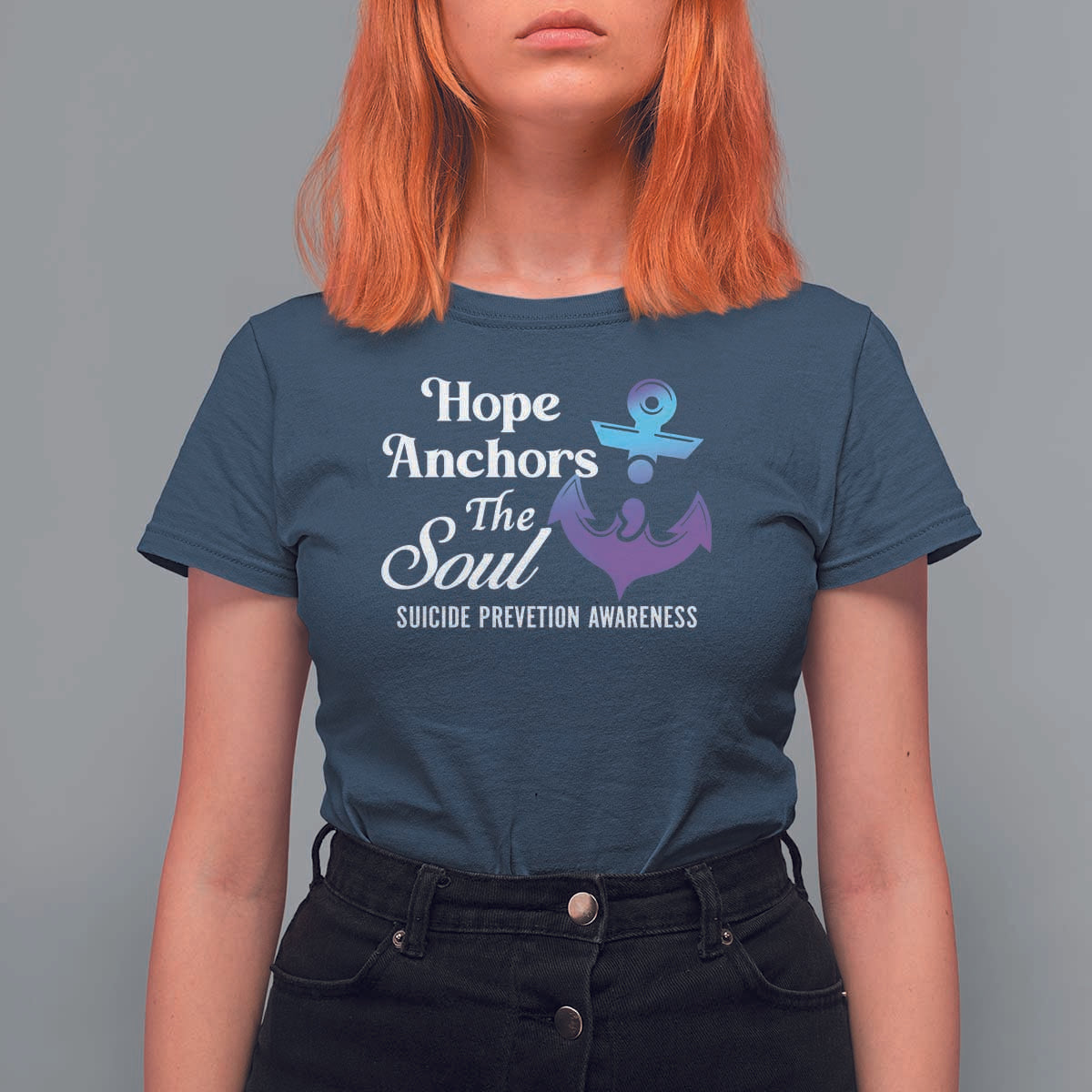 Suicide Prevention Awareness T Shirt For Women Hope Anchors The Soul Teal And Purple Semicolon - Wonder Print Shop