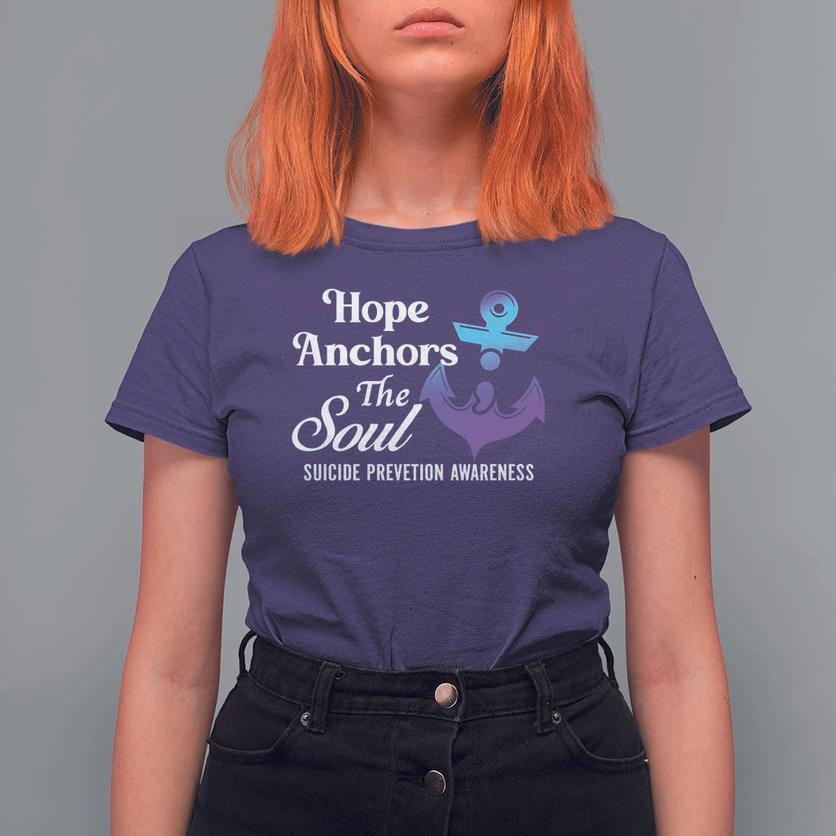 Suicide Prevention Awareness T Shirt For Women Hope Anchors The Soul Teal And Purple Semicolon - Wonder Print Shop