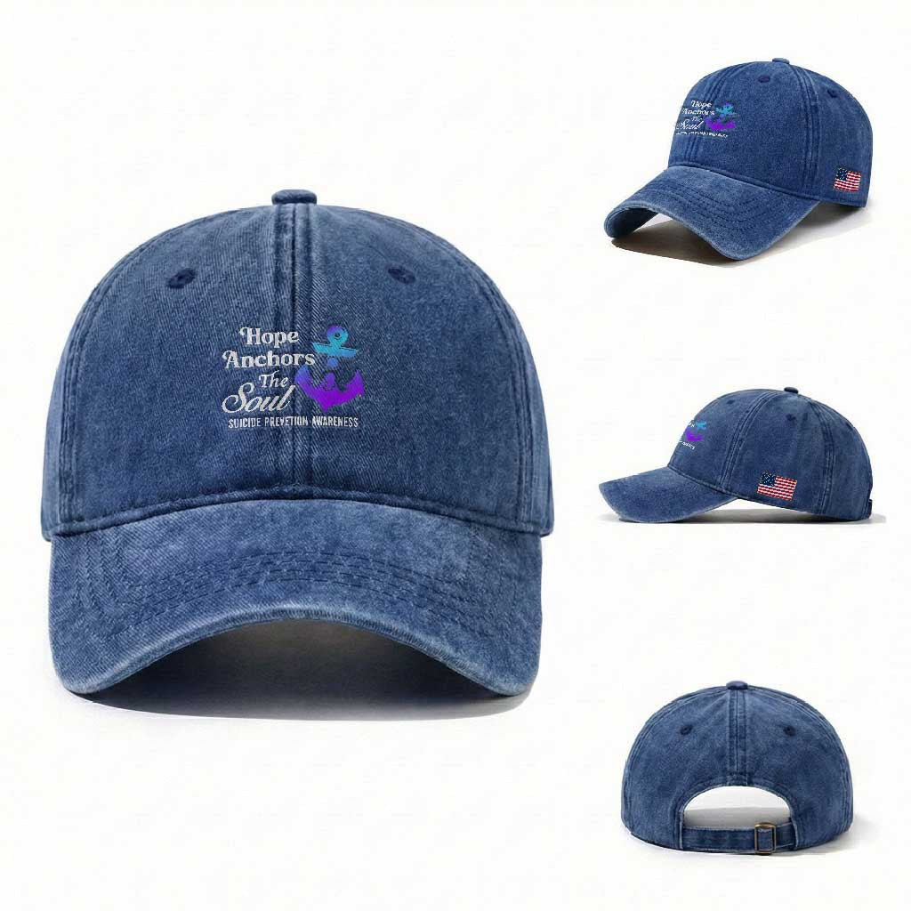 Suicide Prevention Awareness Washed Cotton Baseball Cap Hope Anchors The Soul Teal And Purple Semicolon