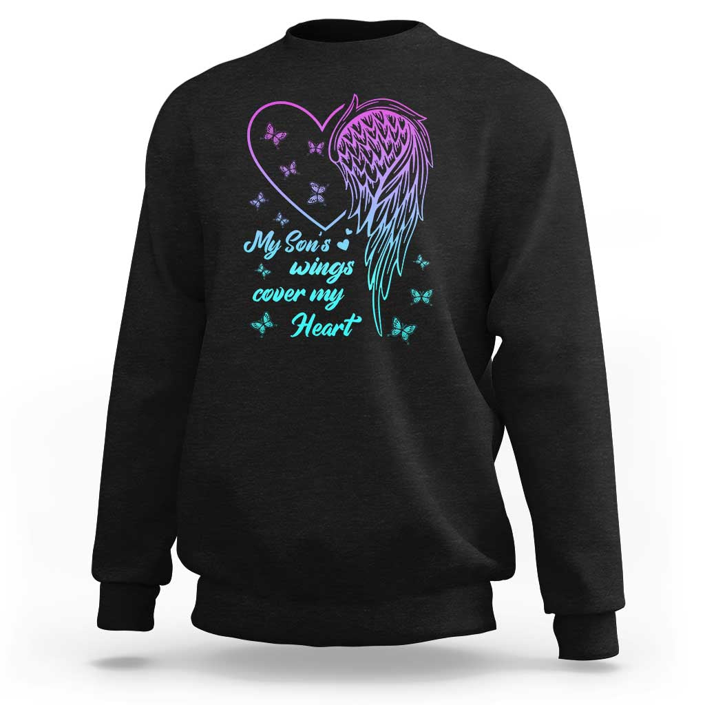 Suicide Prevention Awareness Sweatshirt My Son's Wings Cover My Heart Butterfly - Wonder Print Shop