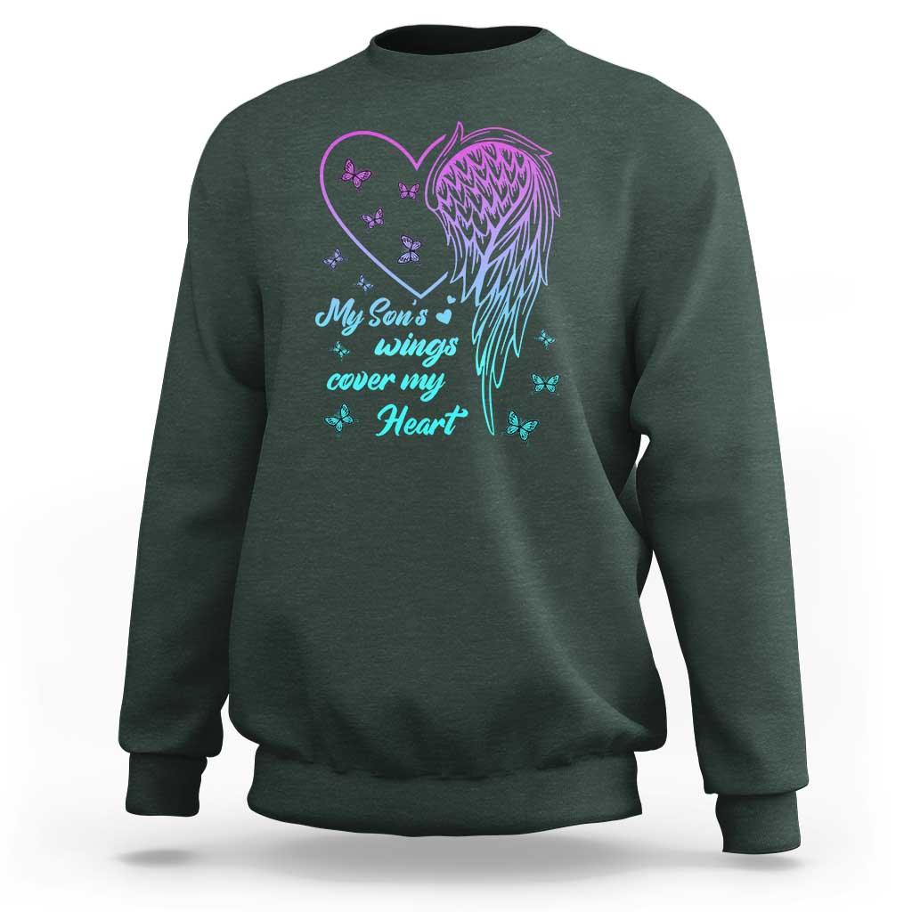 Suicide Prevention Awareness Sweatshirt My Son's Wings Cover My Heart Butterfly - Wonder Print Shop