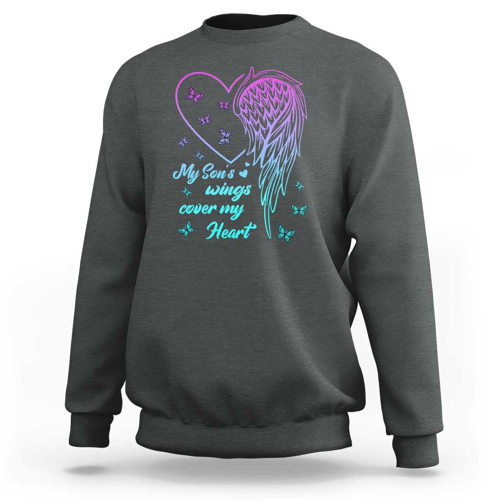 Suicide Prevention Awareness Sweatshirt My Son's Wings Cover My Heart Butterfly - Wonder Print Shop