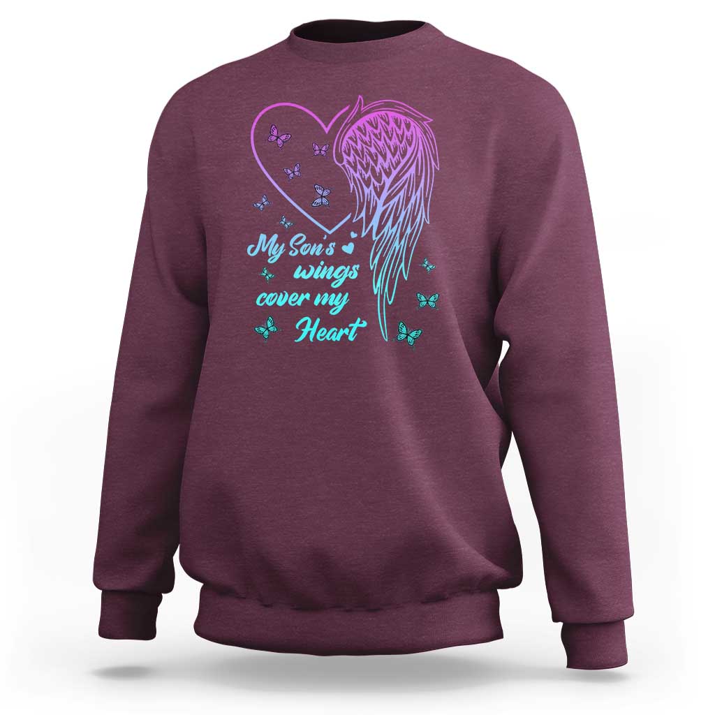 Suicide Prevention Awareness Sweatshirt My Son's Wings Cover My Heart Butterfly - Wonder Print Shop