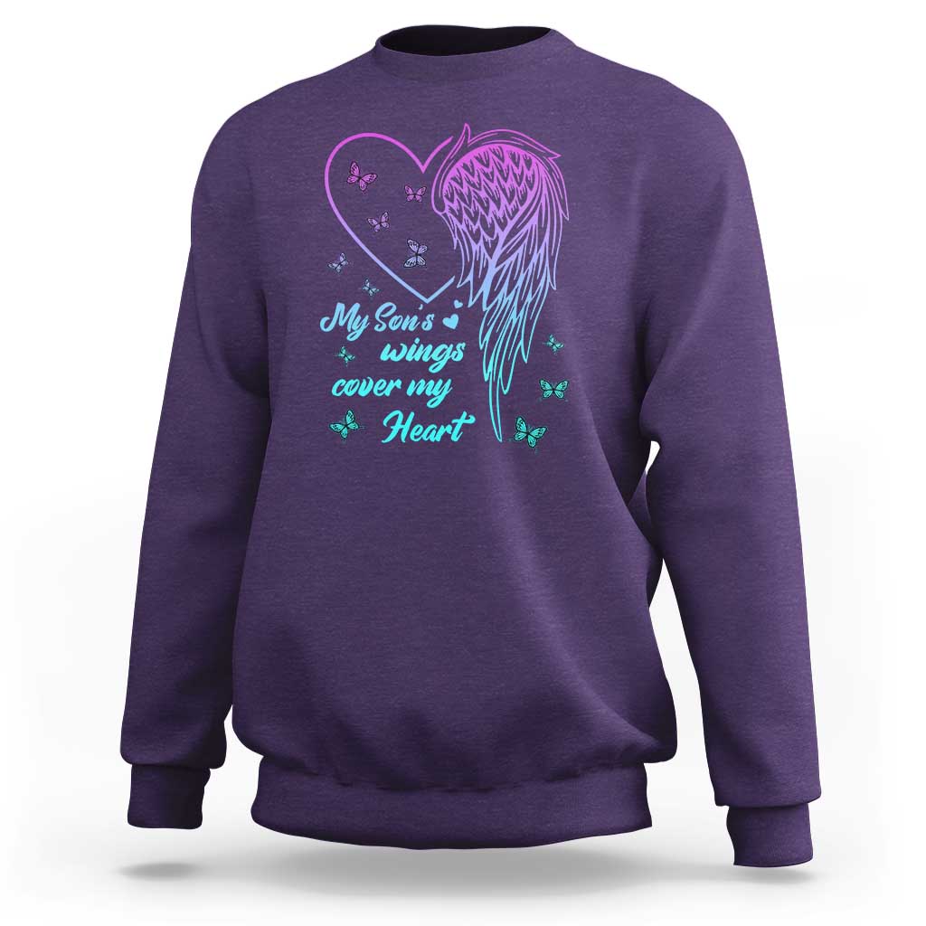 Suicide Prevention Awareness Sweatshirt My Son's Wings Cover My Heart Butterfly - Wonder Print Shop