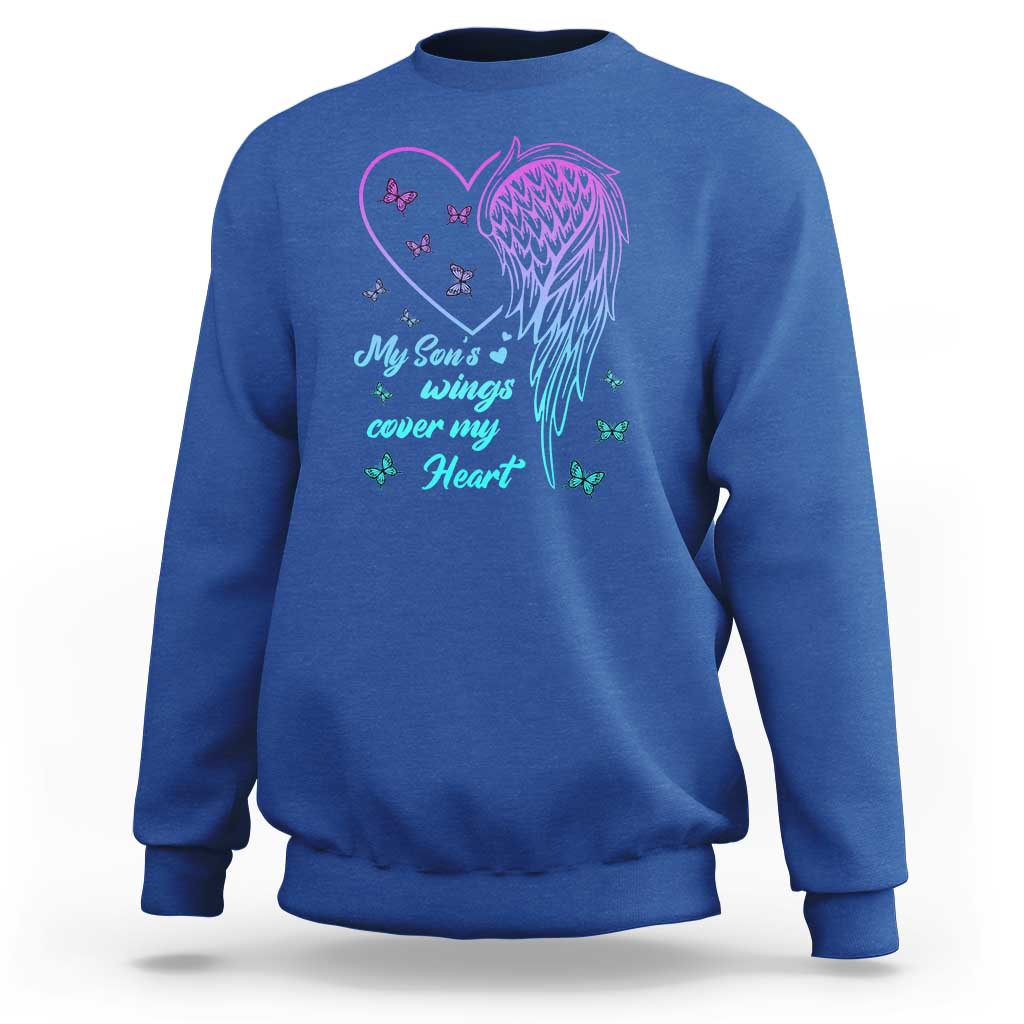 Suicide Prevention Awareness Sweatshirt My Son's Wings Cover My Heart Butterfly - Wonder Print Shop