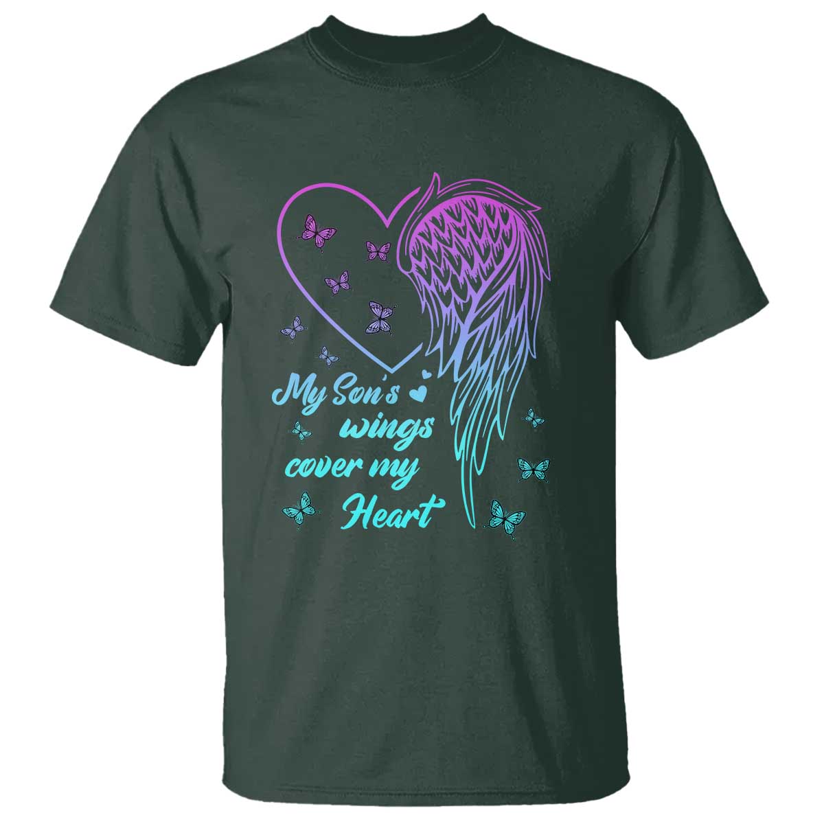Suicide Prevention Awareness T Shirt My Son's Wings Cover My Heart Butterfly - Wonder Print Shop