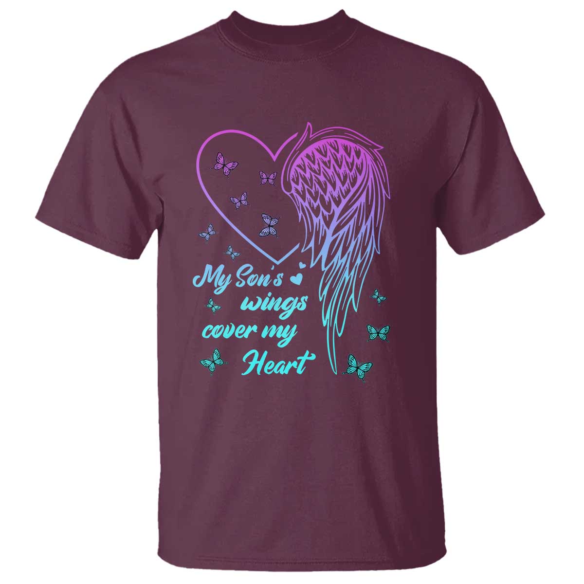 Suicide Prevention Awareness T Shirt My Son's Wings Cover My Heart Butterfly - Wonder Print Shop
