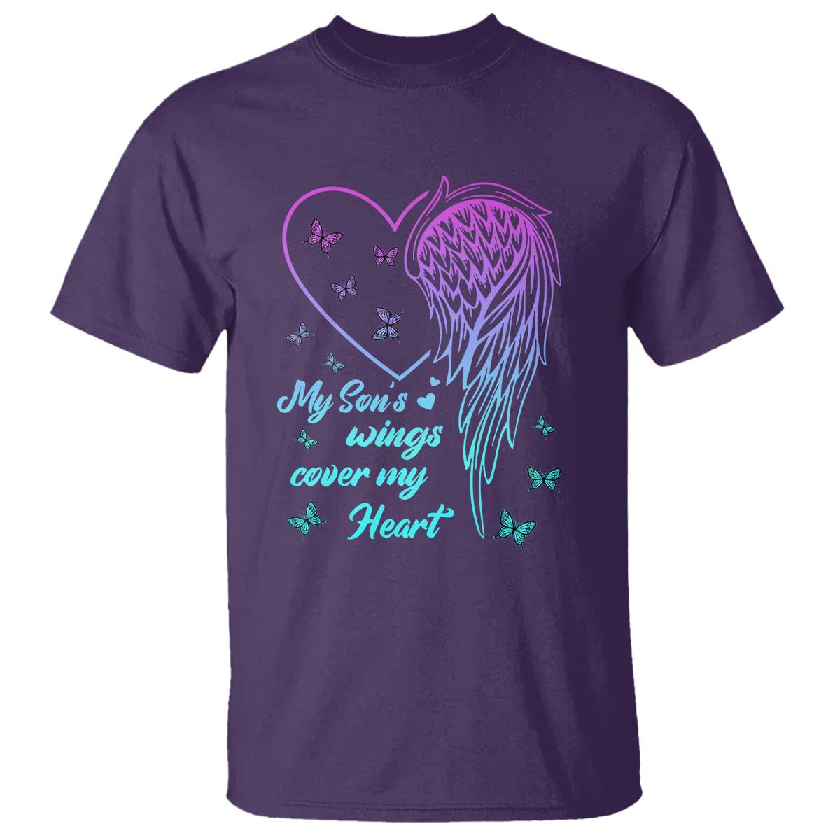 Suicide Prevention Awareness T Shirt My Son's Wings Cover My Heart Butterfly - Wonder Print Shop