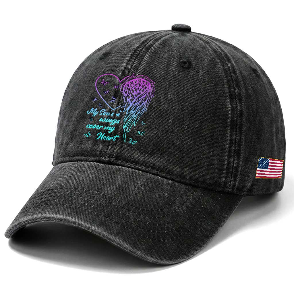 Suicide Prevention Awareness Washed Cotton Baseball Cap My Son's Wings Cover My Heart Butterfly