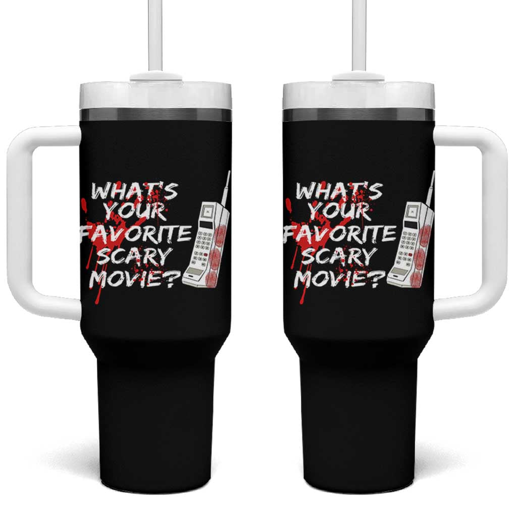 Funny Whats Your Favorite Scary Movie Tumbler With Handle Halloween Horror Film Lover - Wonder Print Shop