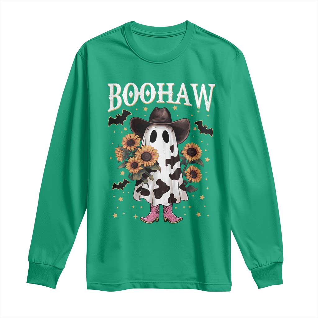 Funny Boohaw Halloween Western Cowboy Ghost Long Sleeve Shirt - Wonder Print Shop