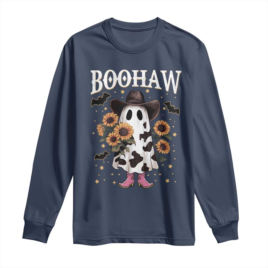 Funny Boohaw Halloween Western Cowboy Ghost Long Sleeve Shirt - Wonder Print Shop