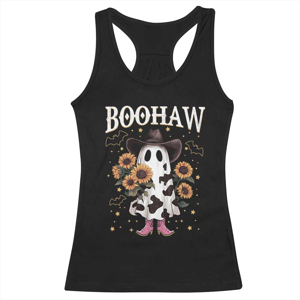 Funny Boohaw Halloween Western Cowboy Ghost Racerback Tank Top - Wonder Print Shop