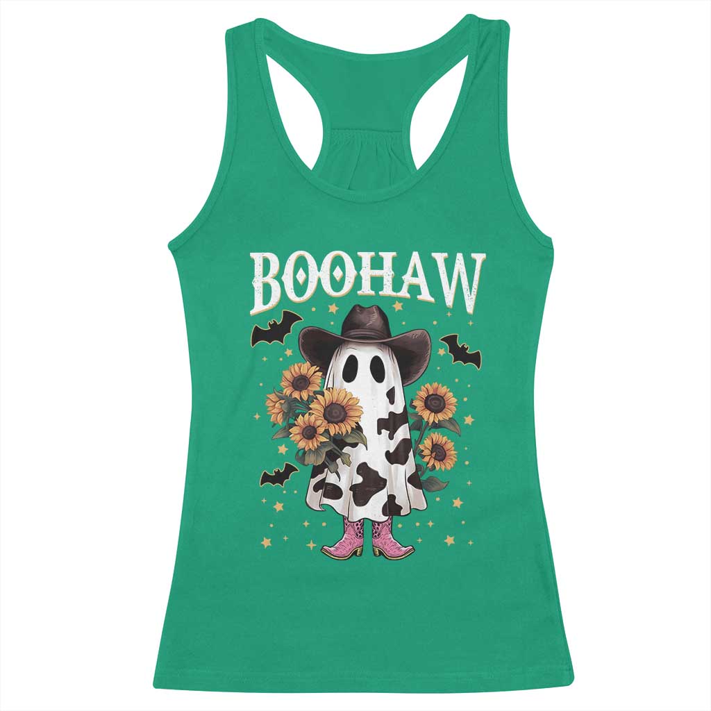 Funny Boohaw Halloween Western Cowboy Ghost Racerback Tank Top - Wonder Print Shop