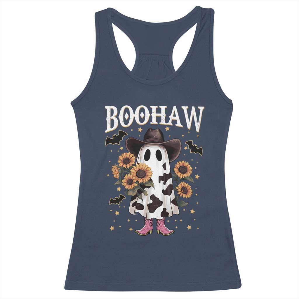 Funny Boohaw Halloween Western Cowboy Ghost Racerback Tank Top - Wonder Print Shop