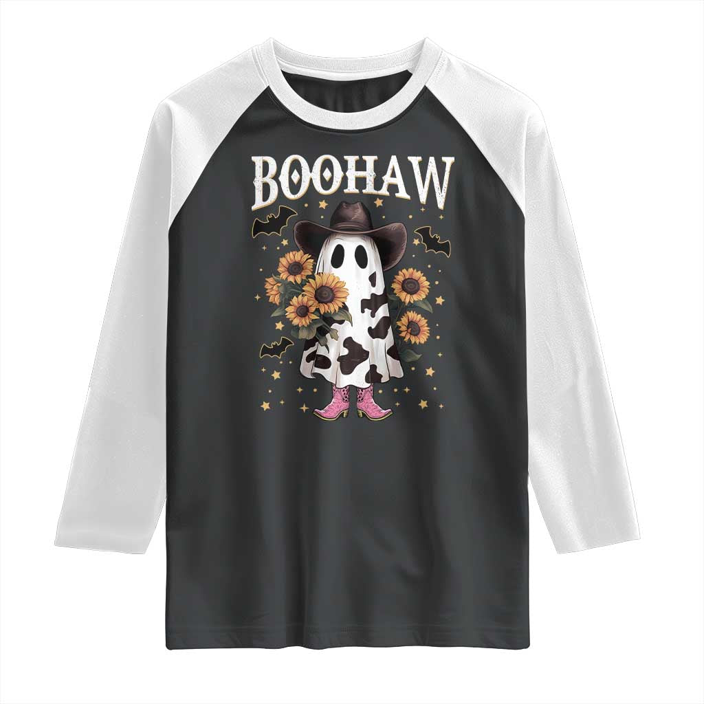 Funny Boohaw Halloween Western Cowboy Ghost Raglan Shirt - Wonder Print Shop